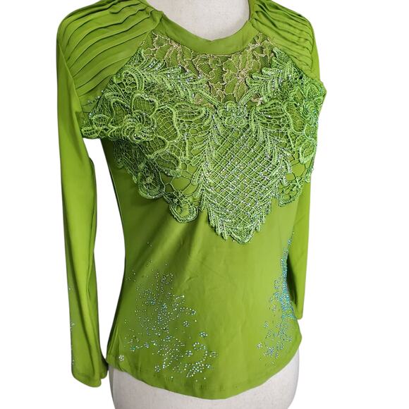 Vintage Domi Collection Green Rhinestone Top - Size Small - Picture 2 of 8
